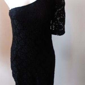 Eli and Kris black lace one shoulder